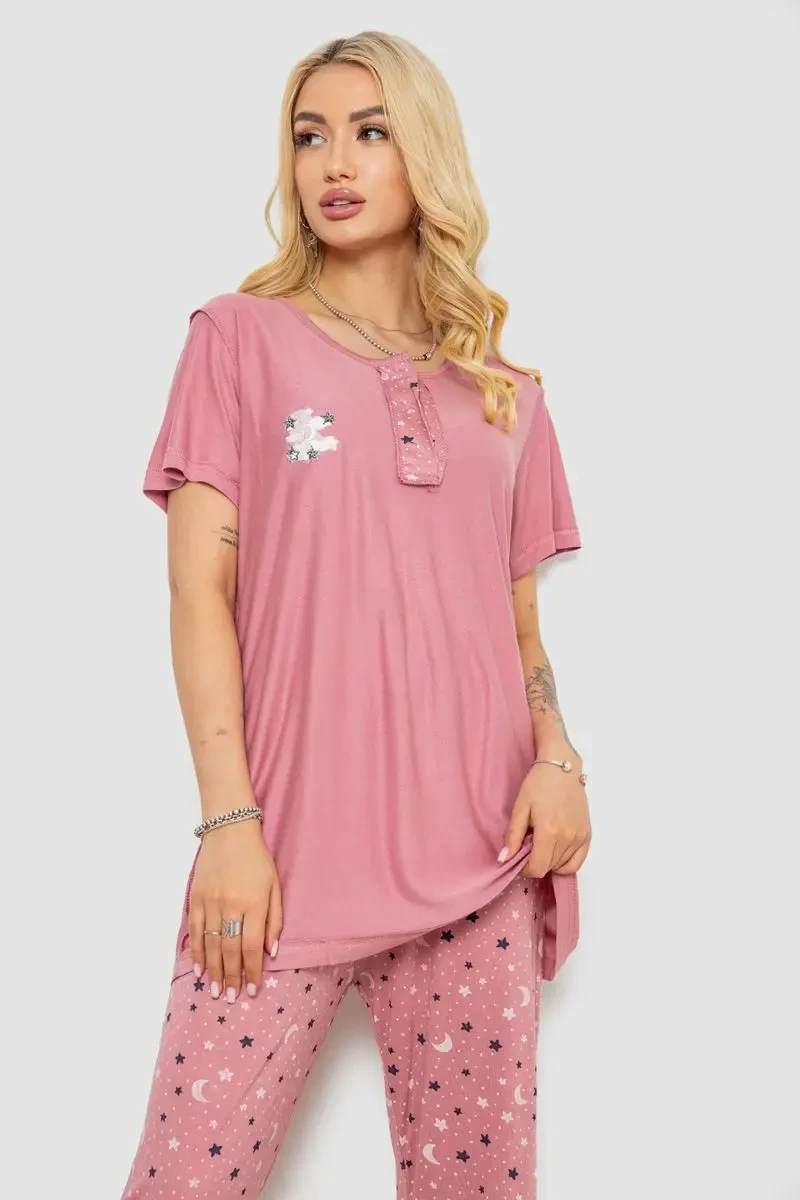 Піжама жіноча з принтом, колір пудровий, 243R7025 2