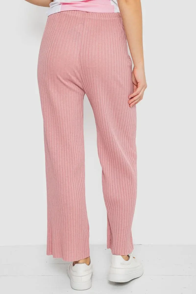 Штани жіночі вільного крою в рубчик, колір пудровий, 220R017 4