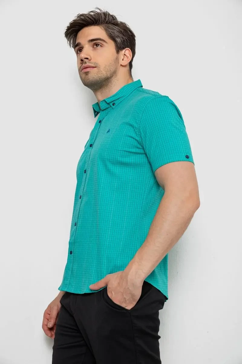 Сорочка чоловіча в клітку, колір бірюзовий, 214R4564-5 3