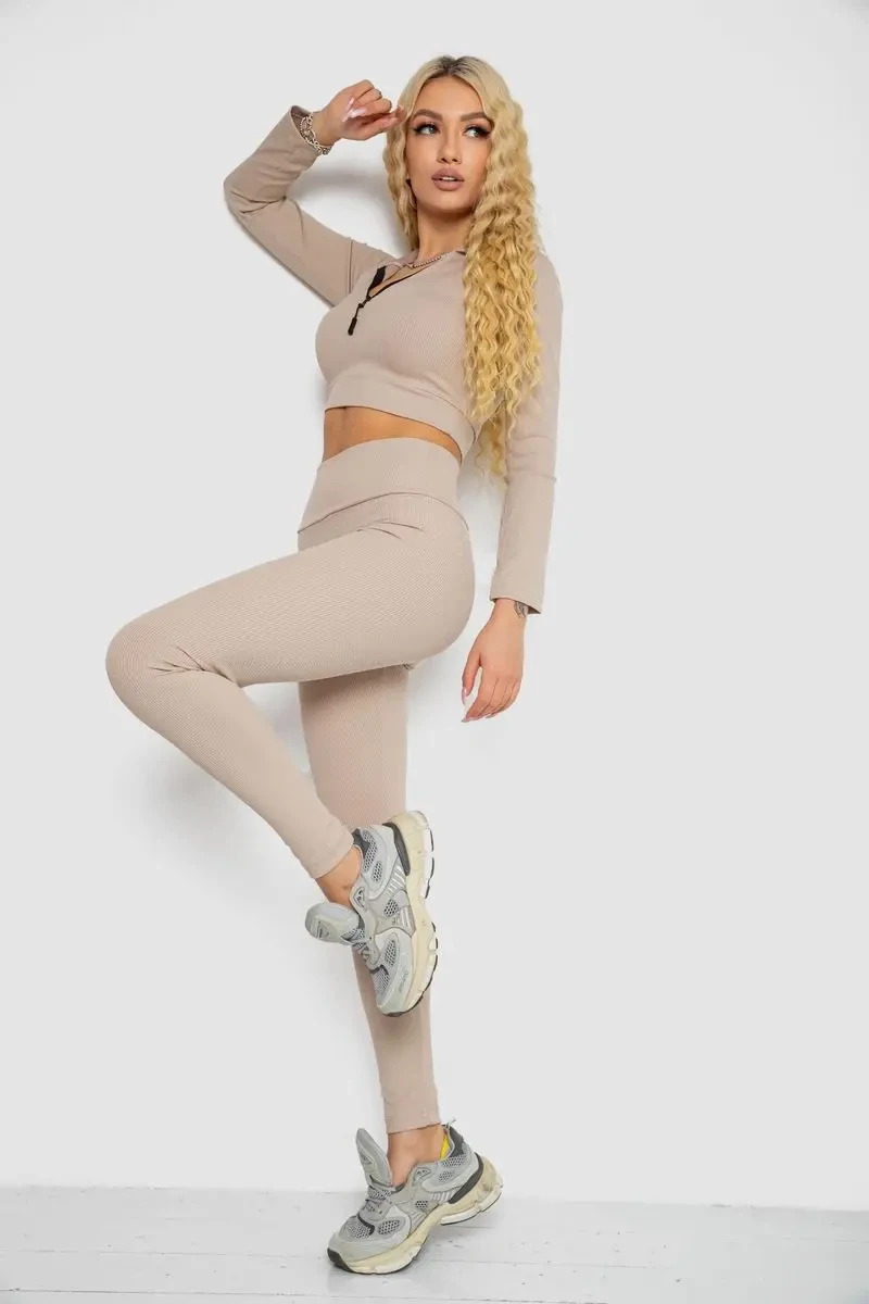 Костюм жіночий в рубчик, колір світло-бежевий, 221R3320 3