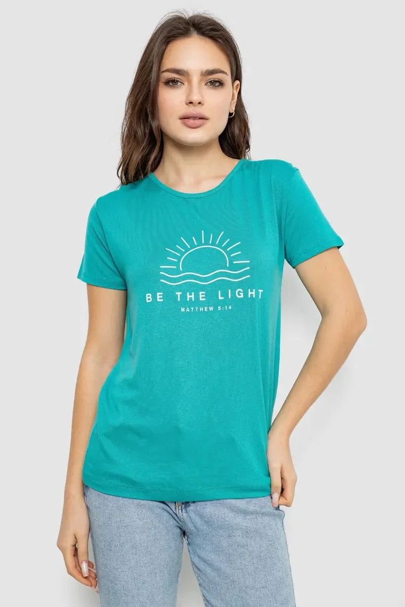Футболка жіноча з принтом, колір бірюзовий, 244R601