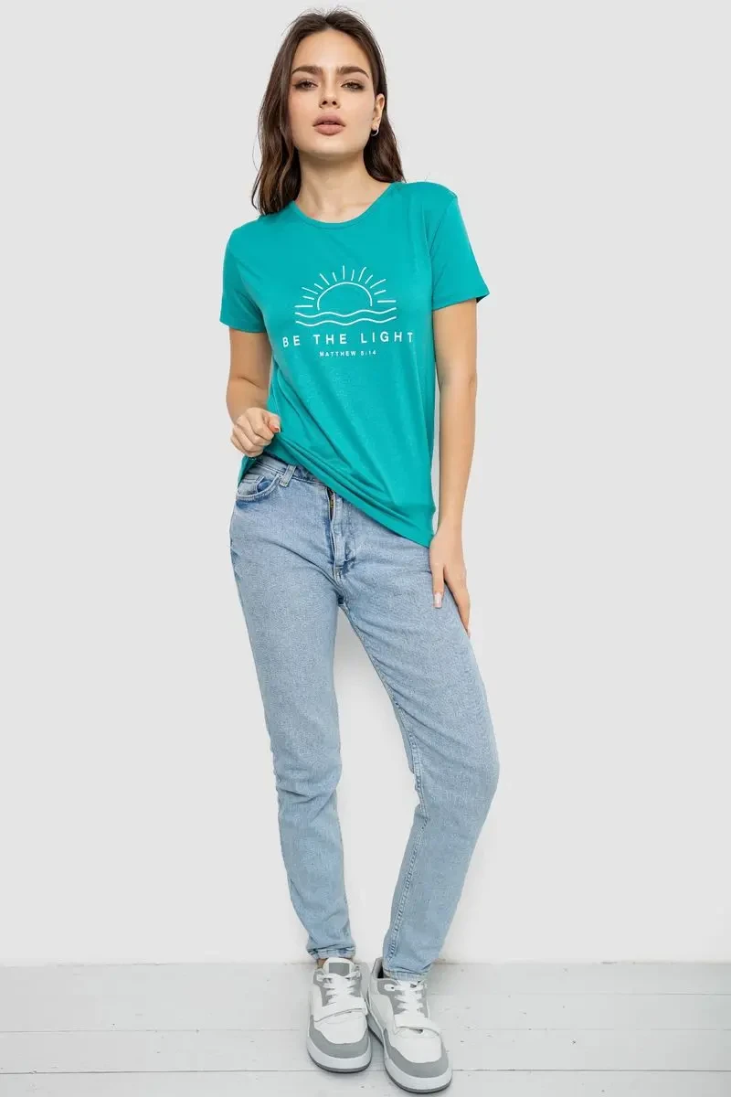 Футболка жіноча з принтом, колір бірюзовий, 244R601 2