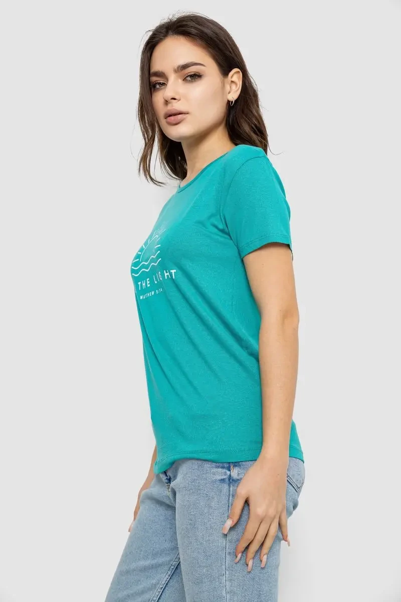 Футболка жіноча з принтом, колір бірюзовий, 244R601 3