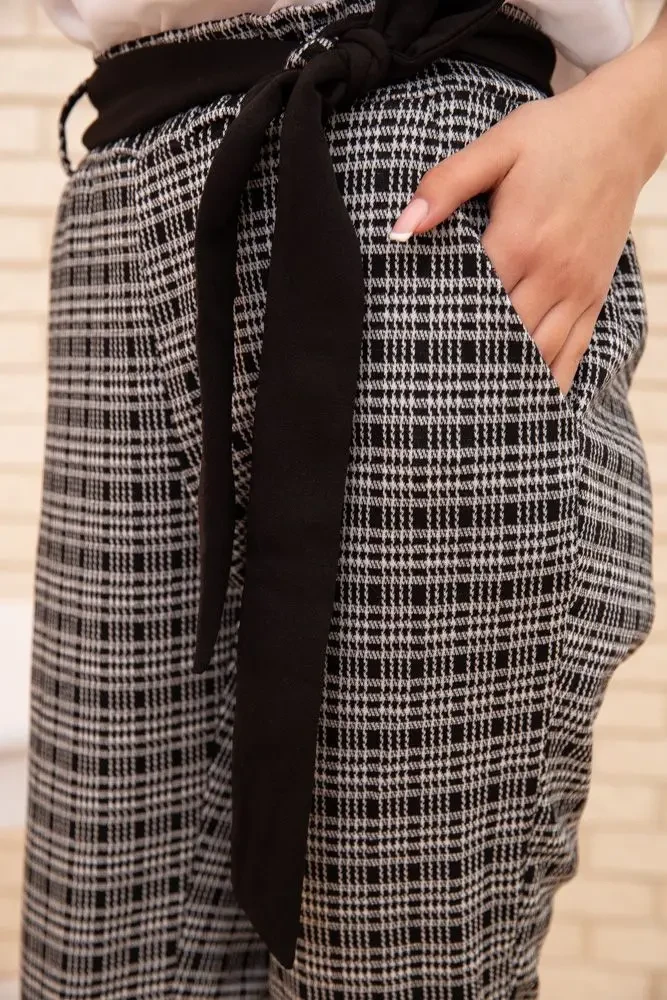 Жіночі вкорочені штани, в клітку, колір Сірий, 172R9313-2 5