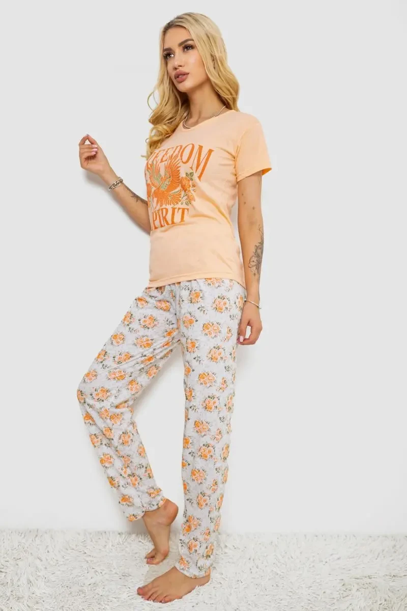 Піжама жіноча з принтом, колір персиковий, 243R2526 3