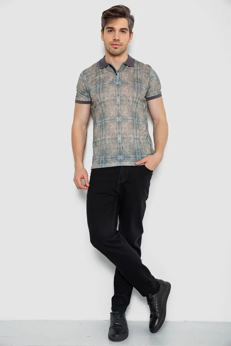 Поло чоловіче з принтом, колір сіро-оливковий, 247R318 2