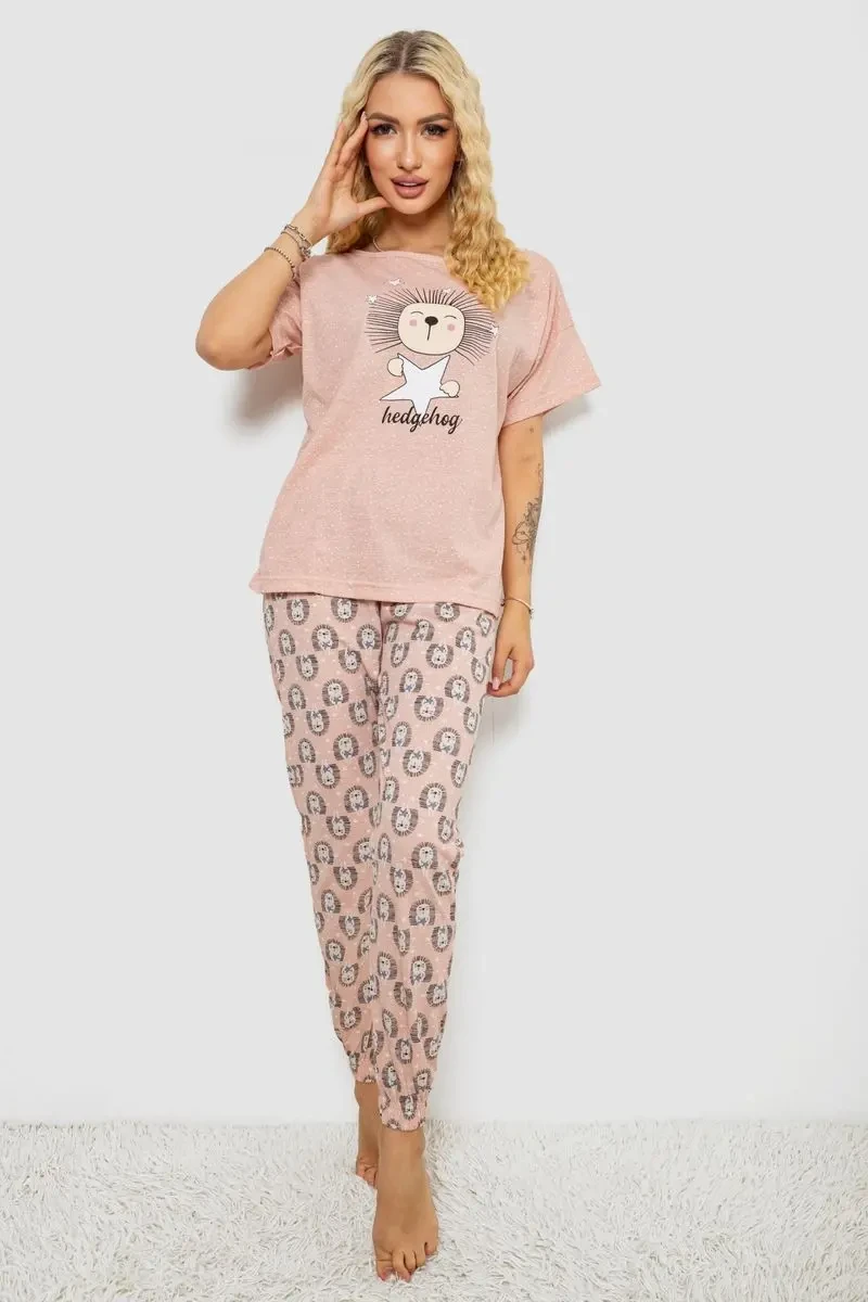 Піжама жіноча з принтом, колір пудровий, 243R15468