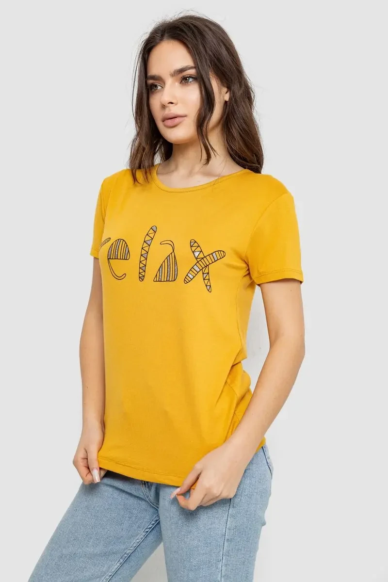 Футболка жіноча з принтом, колір гірчичний, 244R610 3