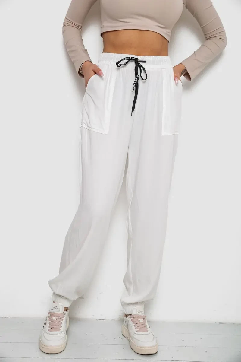 Штани жіночі катонові, колір білий, 244RLE-075