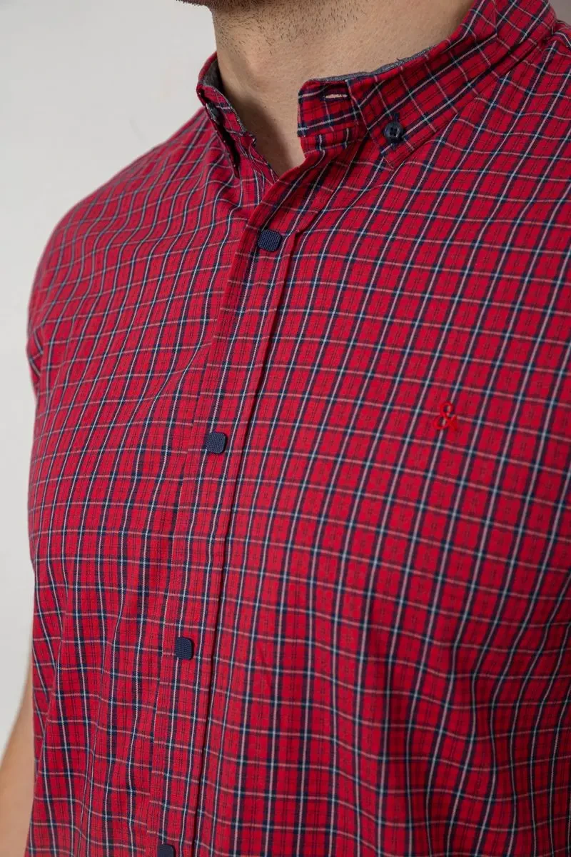 Сорочка чоловіча в клітку, колір червоний, 214R2445 5