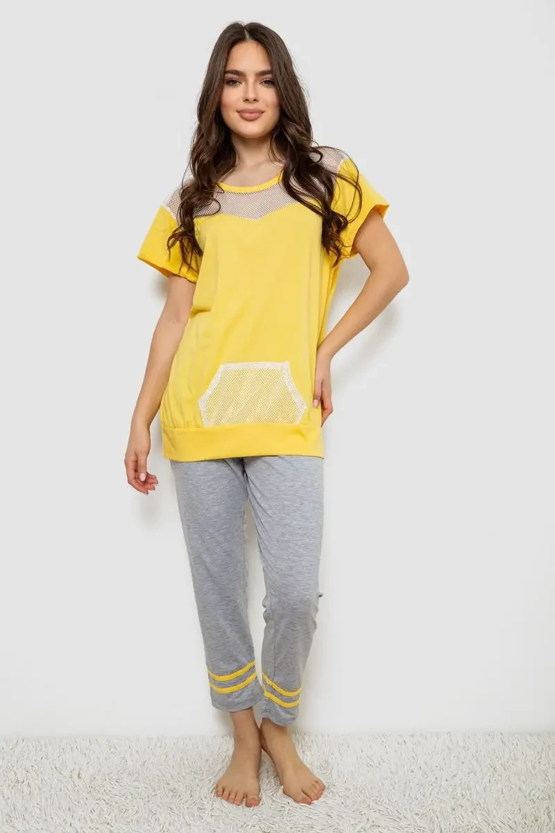 Піжама жіноча з принтом, колір жовтий, 243R1600-032