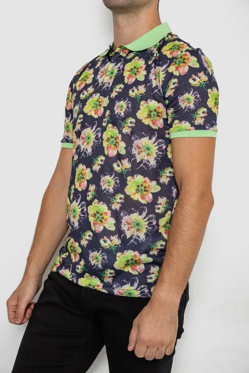 Поло чоловіче з принтом, колір зелено-чорний, 247R306 3