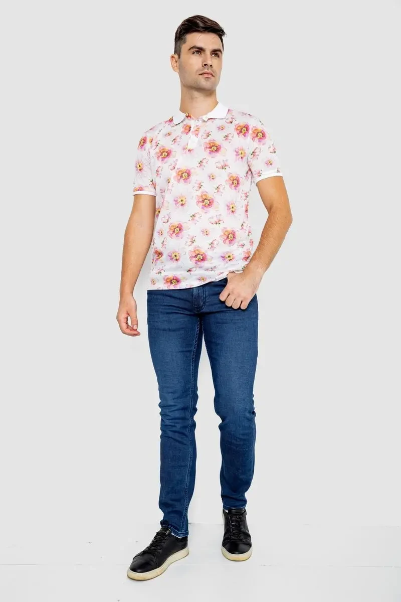 Поло чоловіче з принтом, колір біло-рожевий, 247R306 2