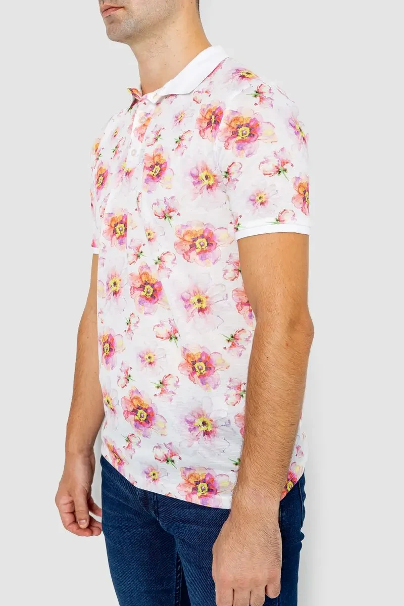 Поло чоловіче з принтом, колір біло-рожевий, 247R306 3
