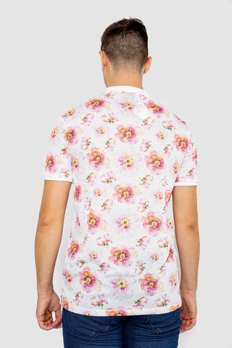 Поло чоловіче з принтом, колір біло-рожевий, 247R306 4