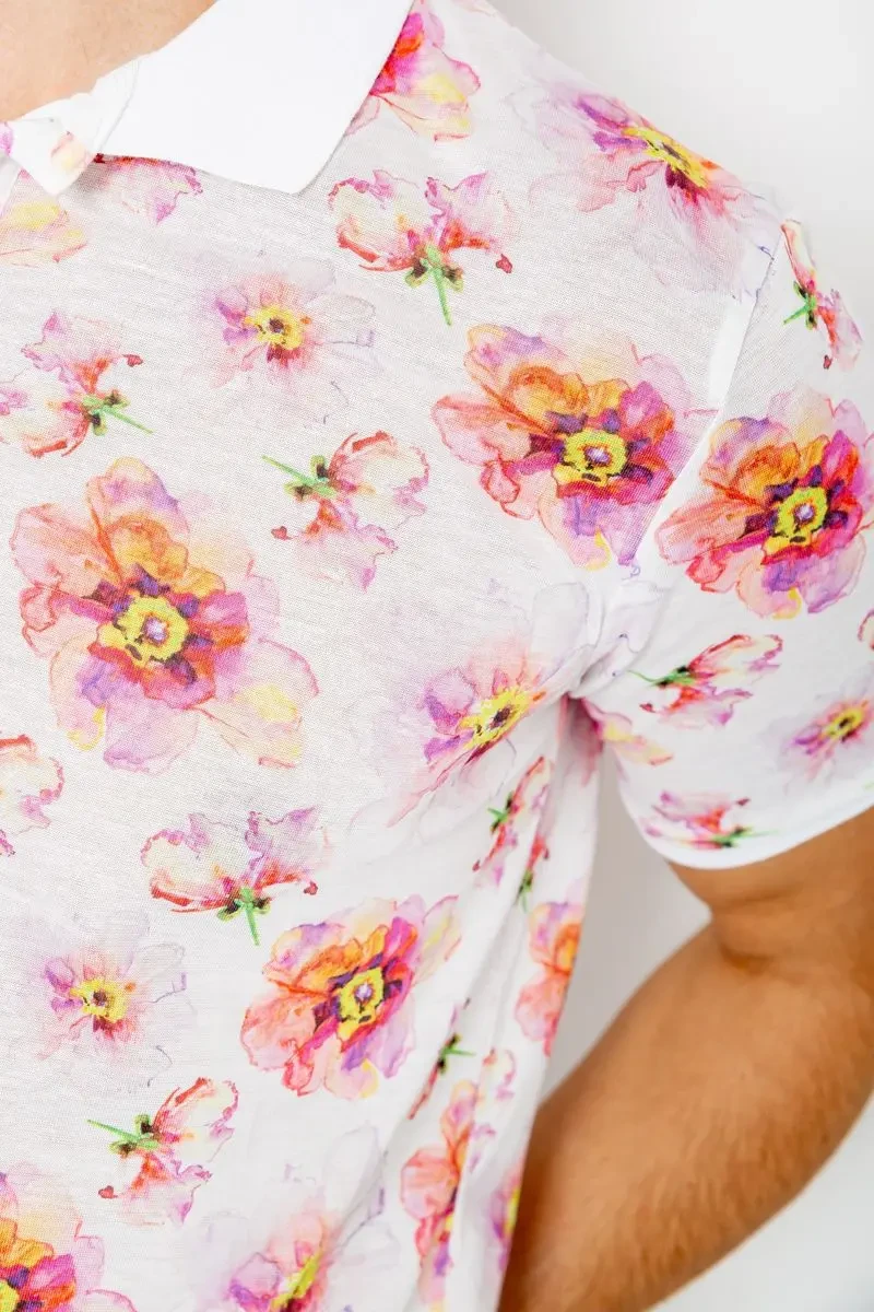 Поло чоловіче з принтом, колір біло-рожевий, 247R306 5