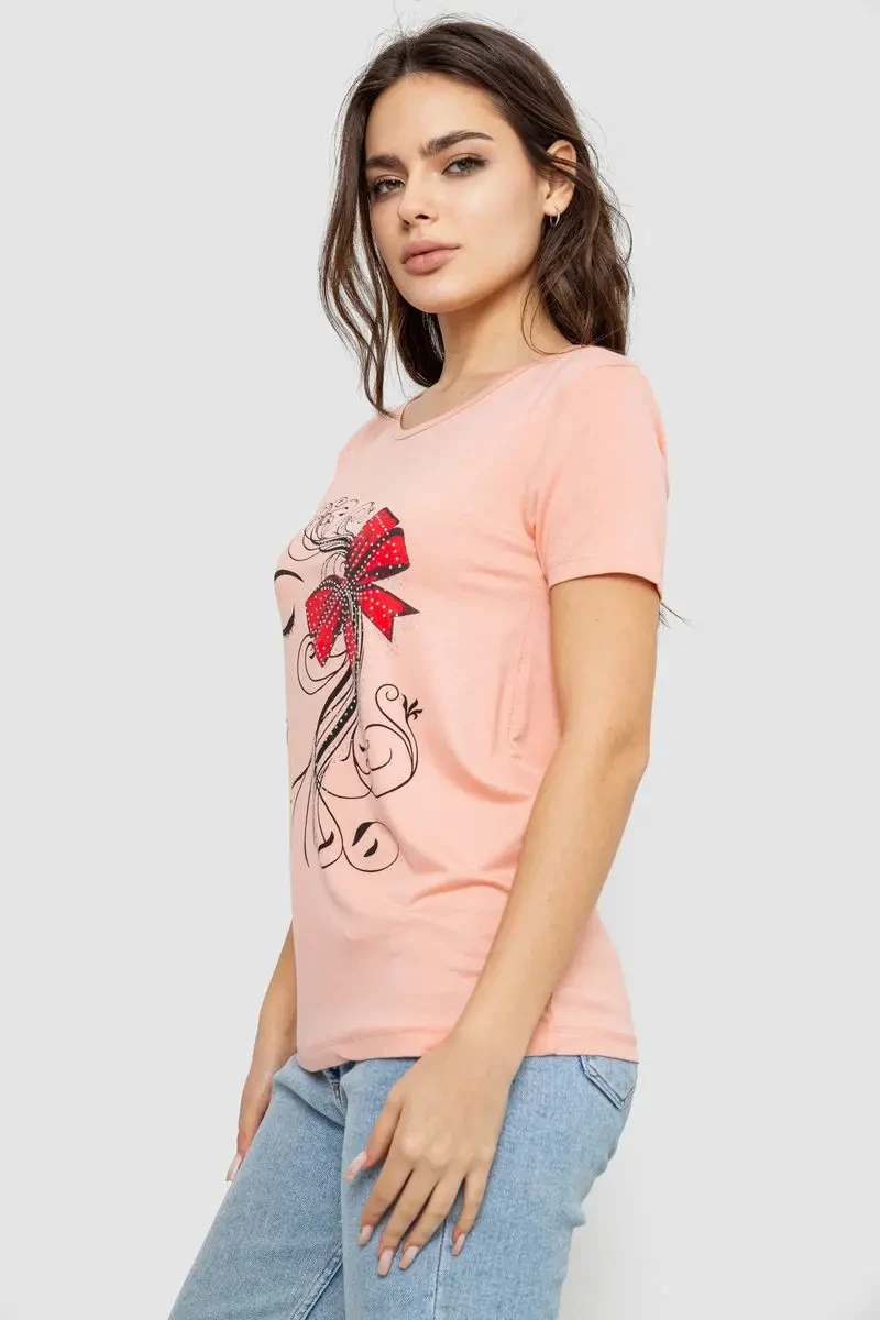 Футболка жіноча з принтом, колір персиковий, 244R503 3