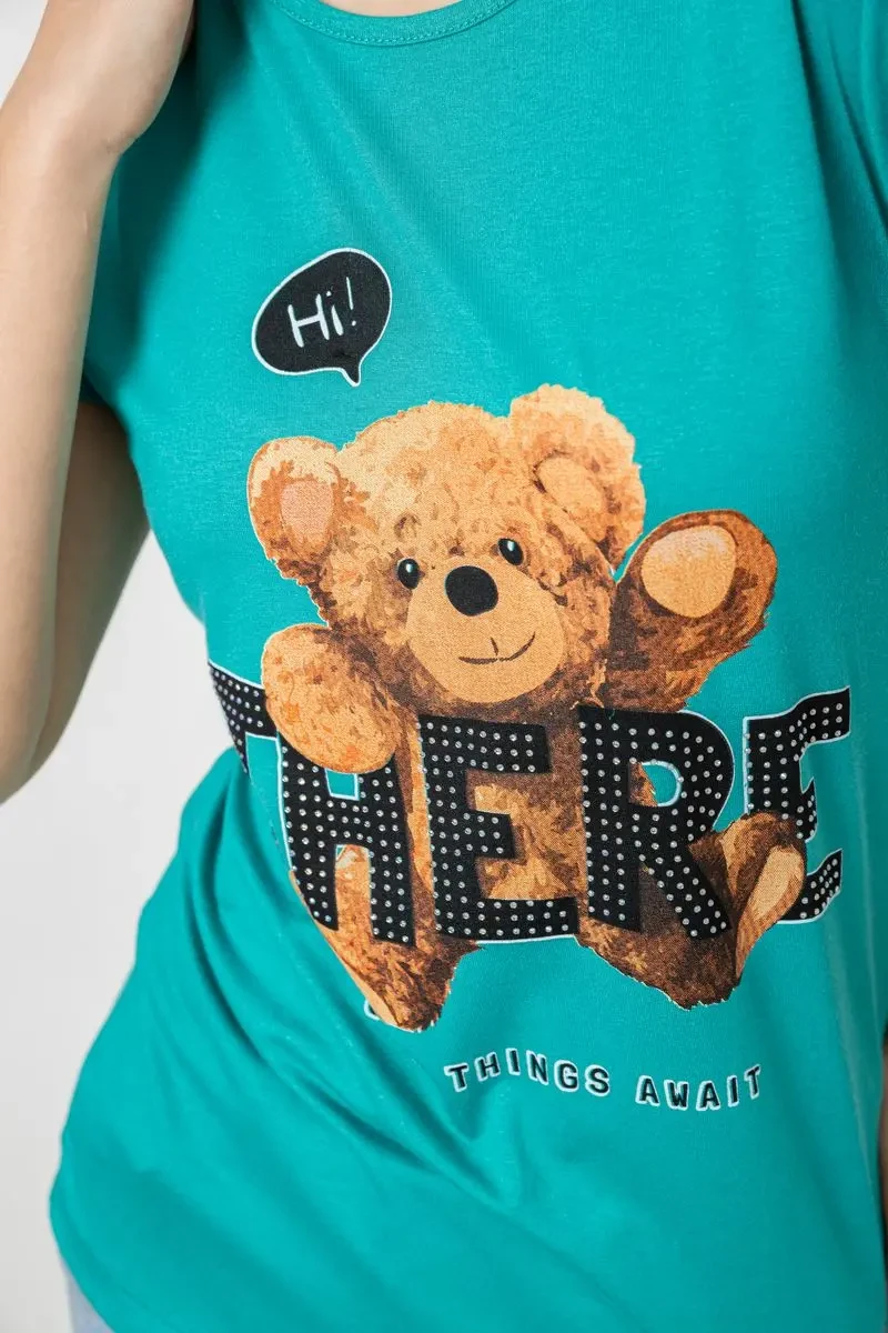 Футболка жіноча з принтом, колір бірюзовий, 244R509 5