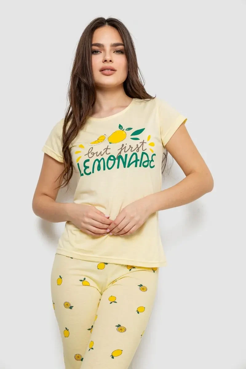 Жіноча піжама з принтом, колір жовтий, 243R7051 2