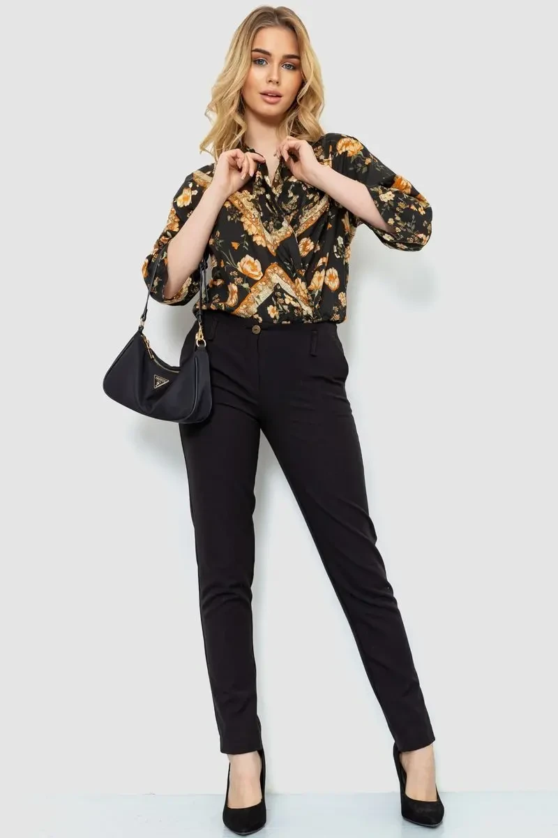 Боді з квітковим принтом, колір чорно-бежевий, 244R049 2