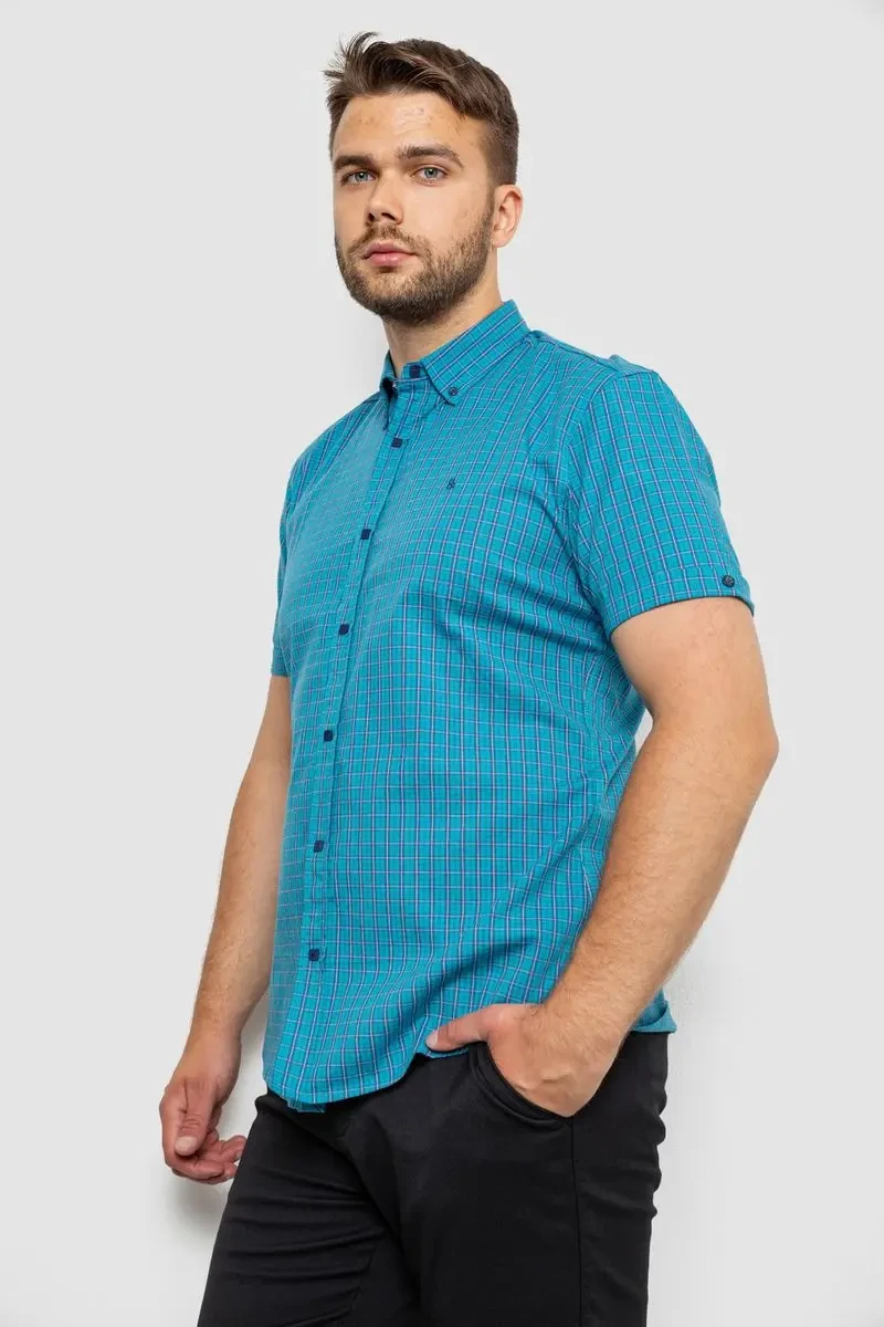 Сорочка чоловіча в клітинку, колір бірюзовий, 214R4564 3