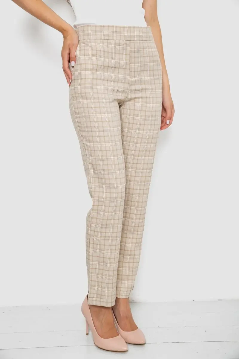 Штани жіночі у клітинку, колір бежевий, 238RM94 3