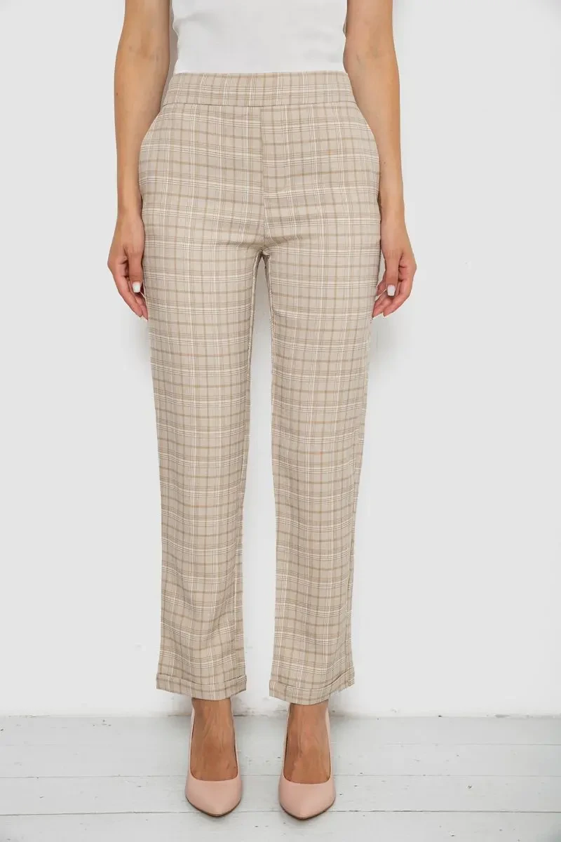 Штани жіночі у клітинку, колір бежевий, 238RM94