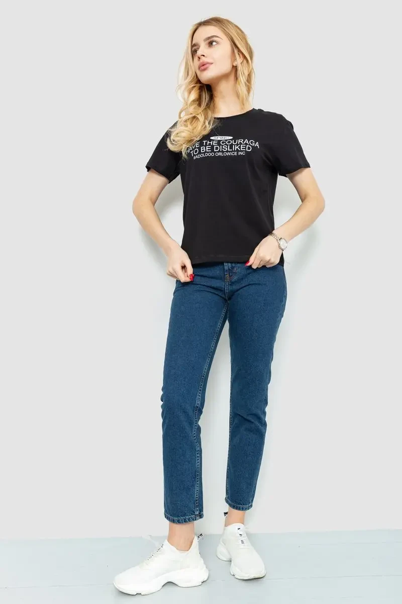 Футболка жіноча з принтом, колір чорний, 221R3006 2