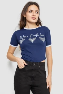 Футболка-топ жіноча з принтом, колір синій, 244R504