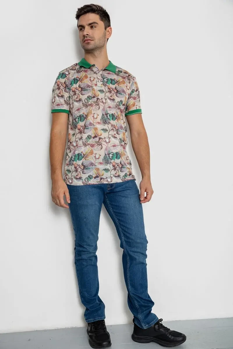 Поло чоловіче з принтом, колір бежево-зелений, 247R314 2