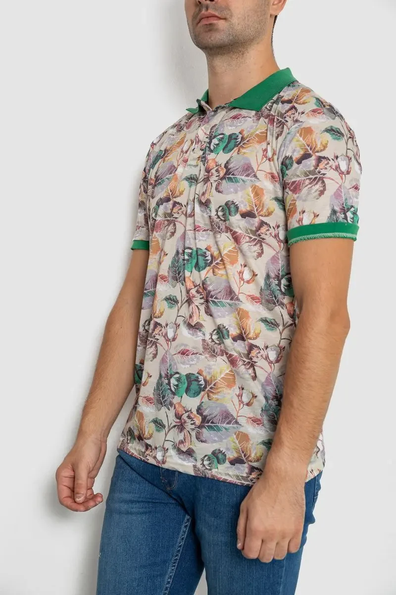 Поло чоловіче з принтом, колір бежево-зелений, 247R314 3