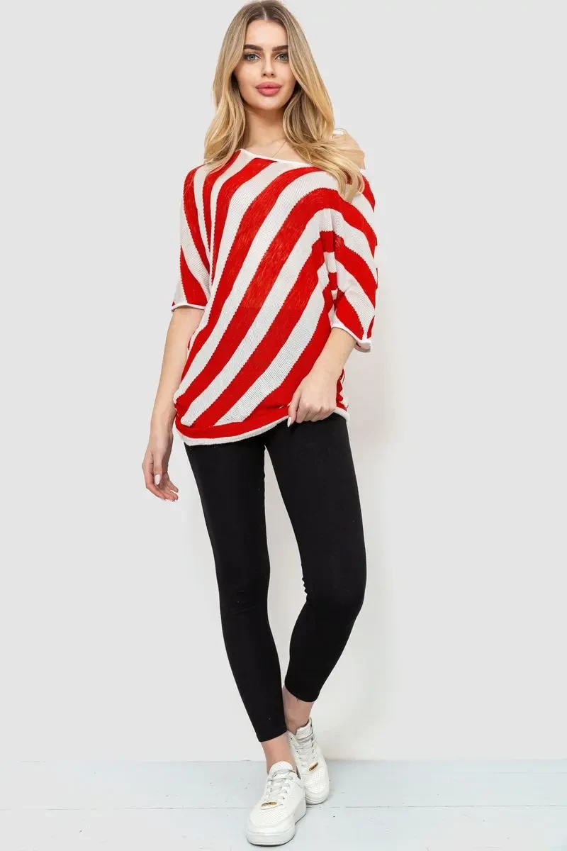 Жіноча кофта в смужку, колір червоно-білий, 244R0263 2