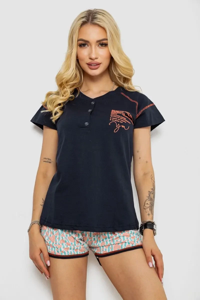 Піжама жіноча з принтом, колір синій, 243R0004-P10