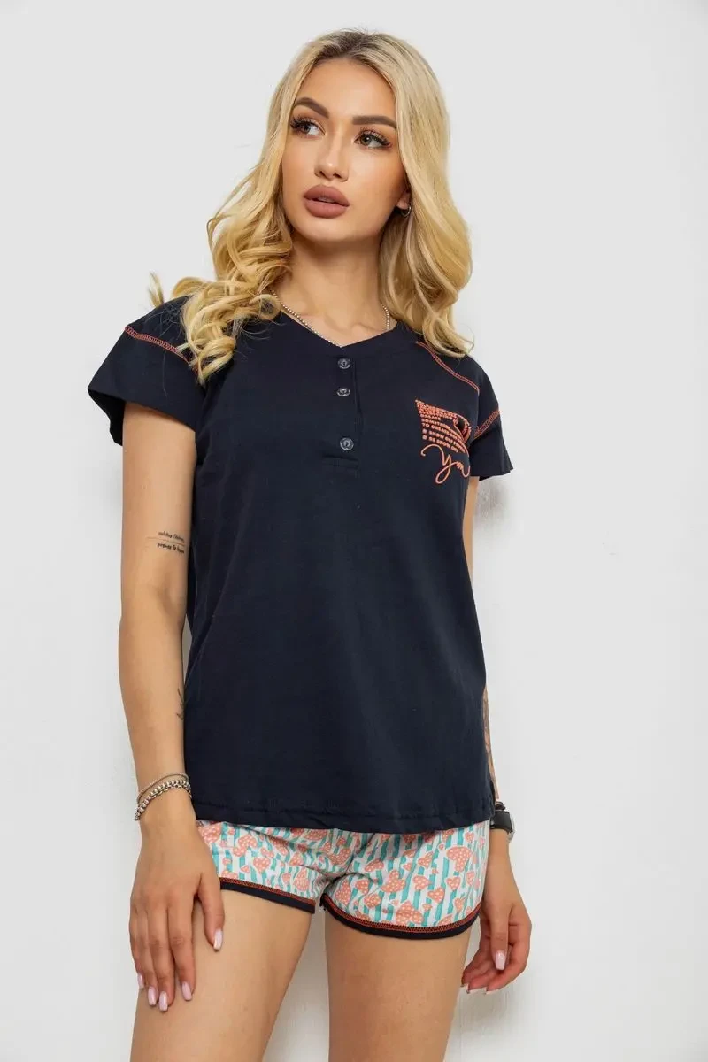 Піжама жіноча з принтом, колір синій, 243R0004-P10 3