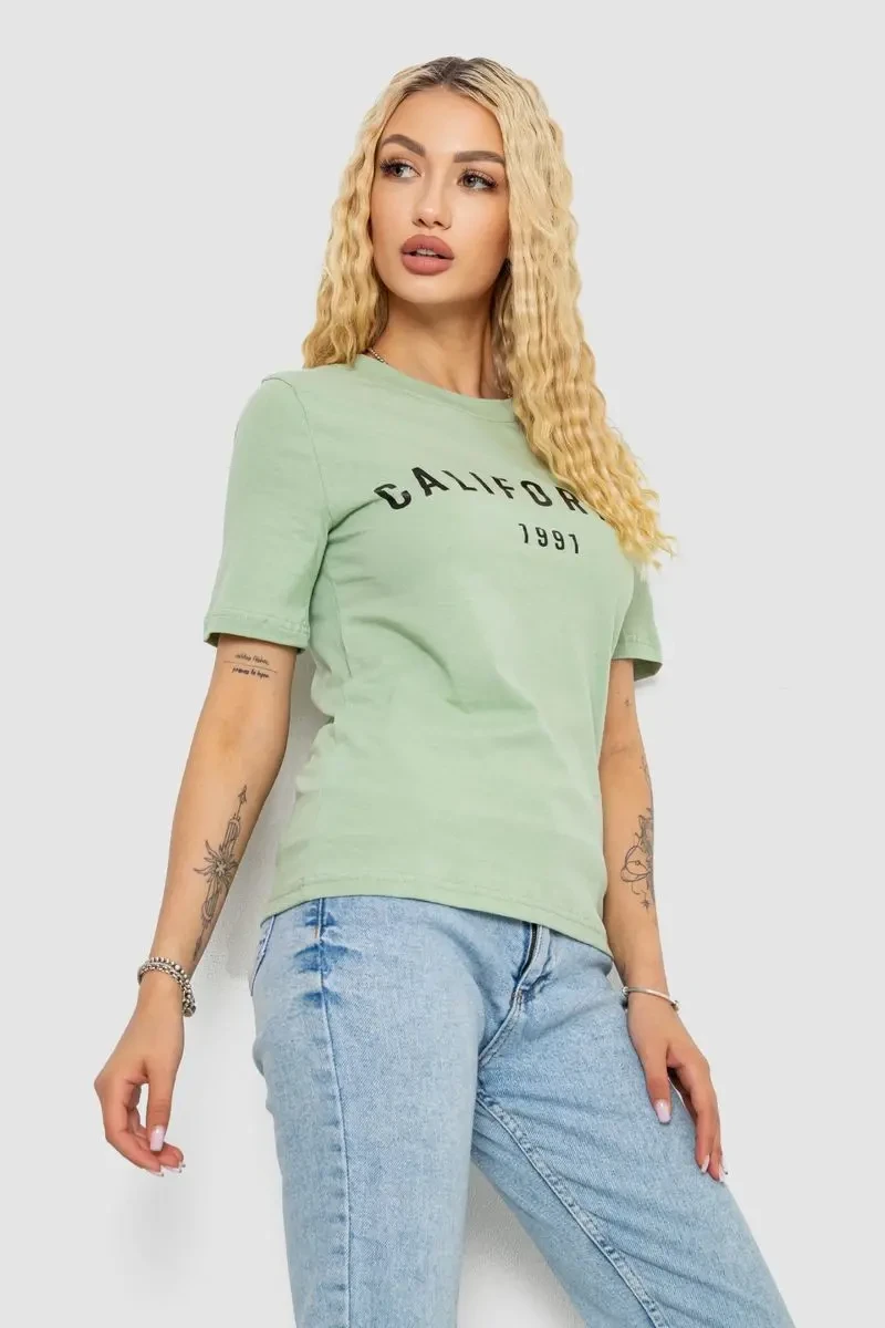 Футболка жіноча з принтом 241R130, колір оливковий, 241R131 3