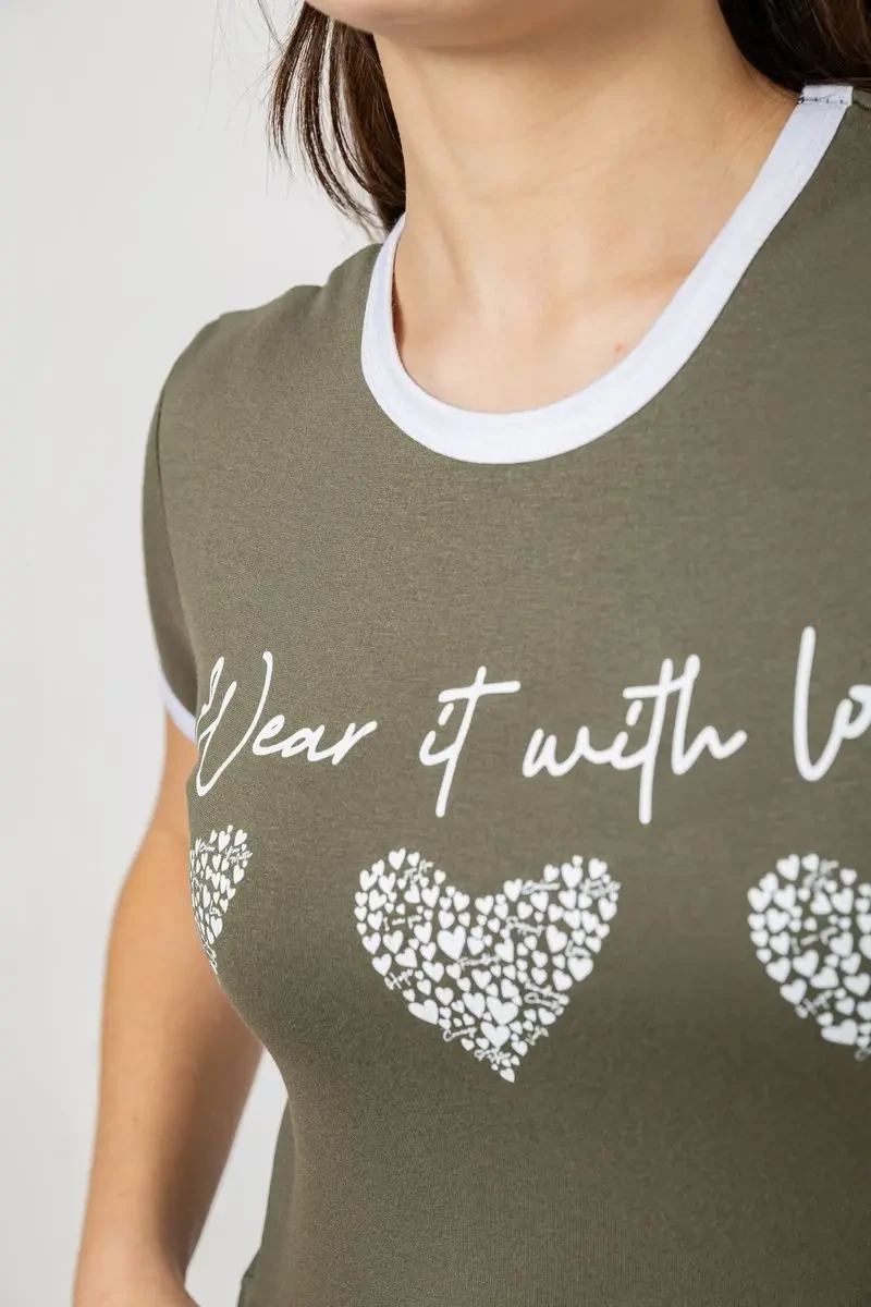 Футболка-топ жіноча з принтом, колір хакі, 244R504 5