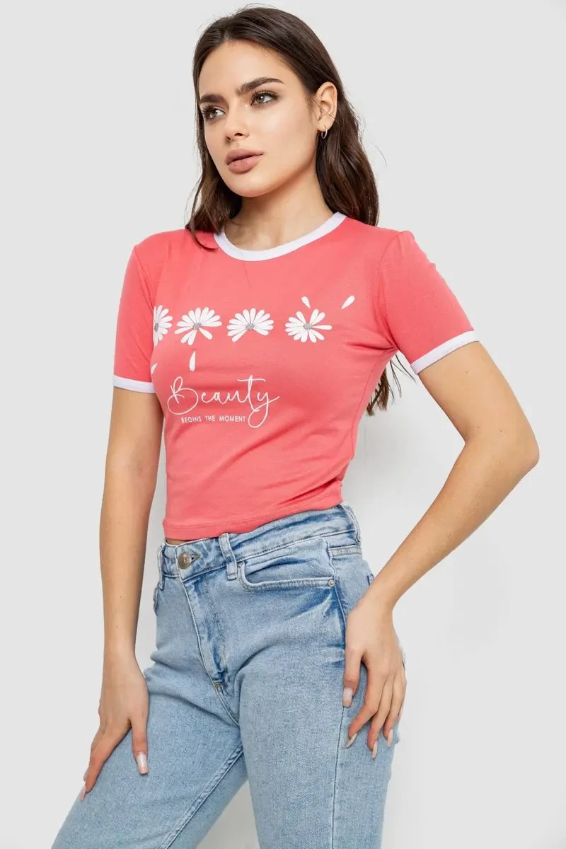 Футболка-топ жіноча з принтом, колір кораловий, 244R604 3