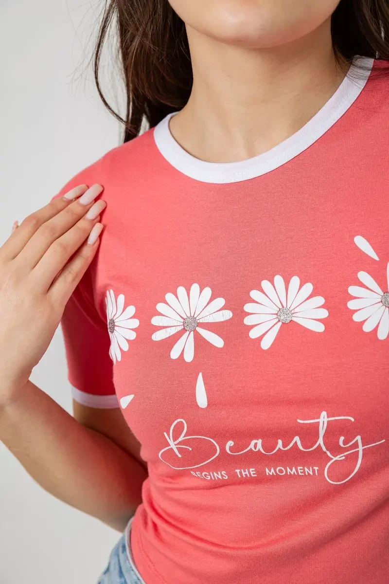 Футболка-топ жіноча з принтом, колір кораловий, 244R604 5