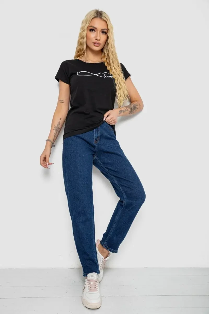 Футболка жіноча з принтом, колір чорний, 244R2207 2