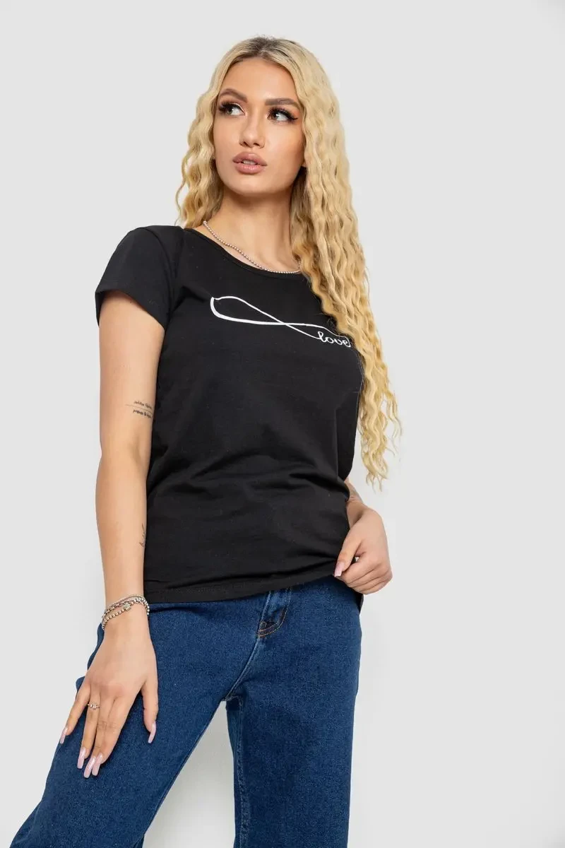 Футболка жіноча з принтом, колір чорний, 244R2207 3