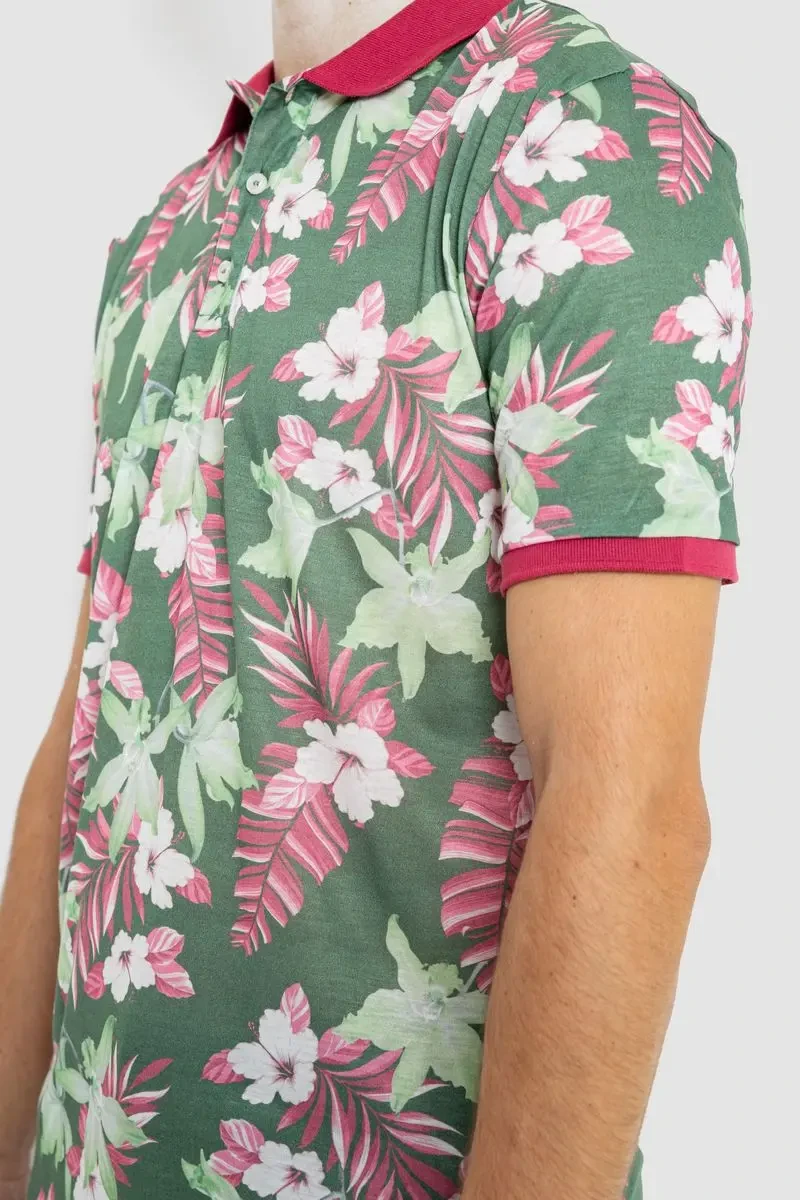 Поло чоловіче з принтом, колір зелено-рожевий, 247R315 3