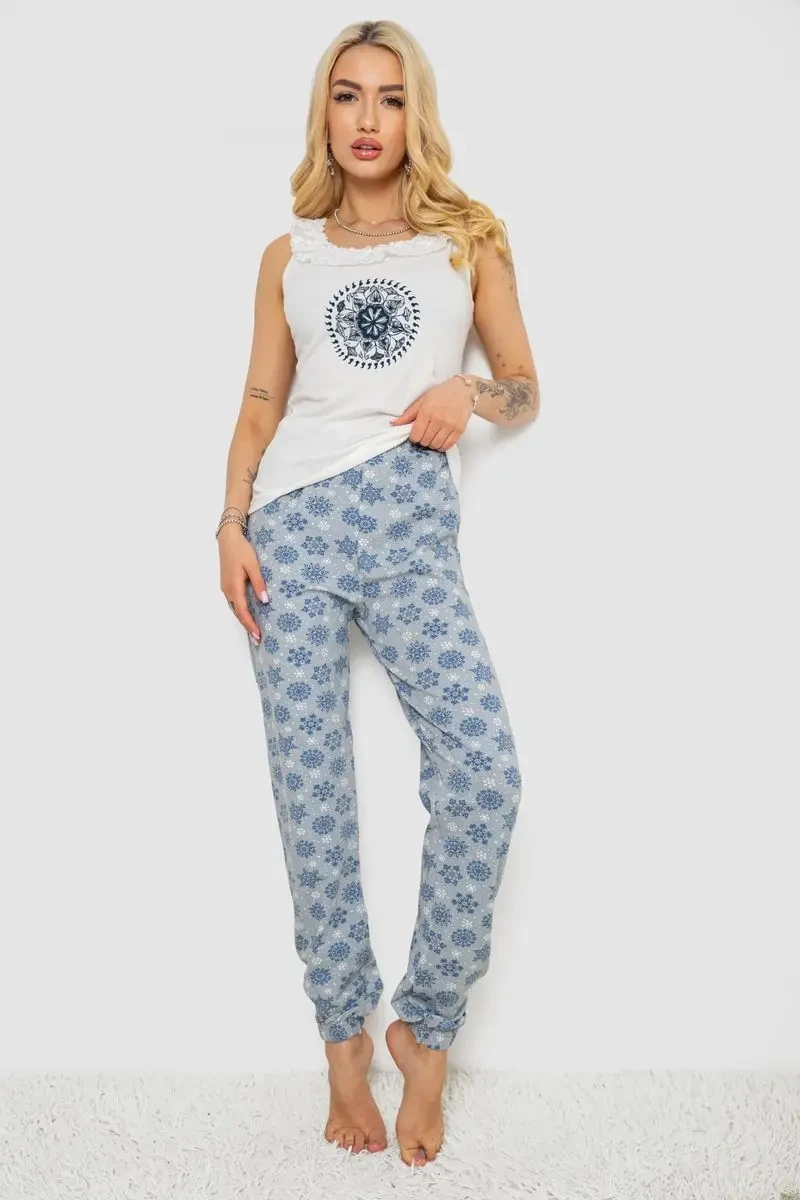 Піжама жіноча з принтом, колір молочний, 243R1484-021