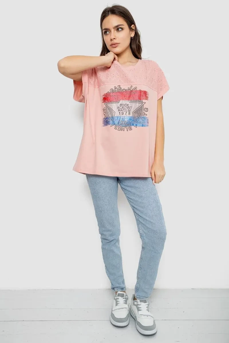 Футболка жіноча з принтом, колір пудровий, 244RW532 2