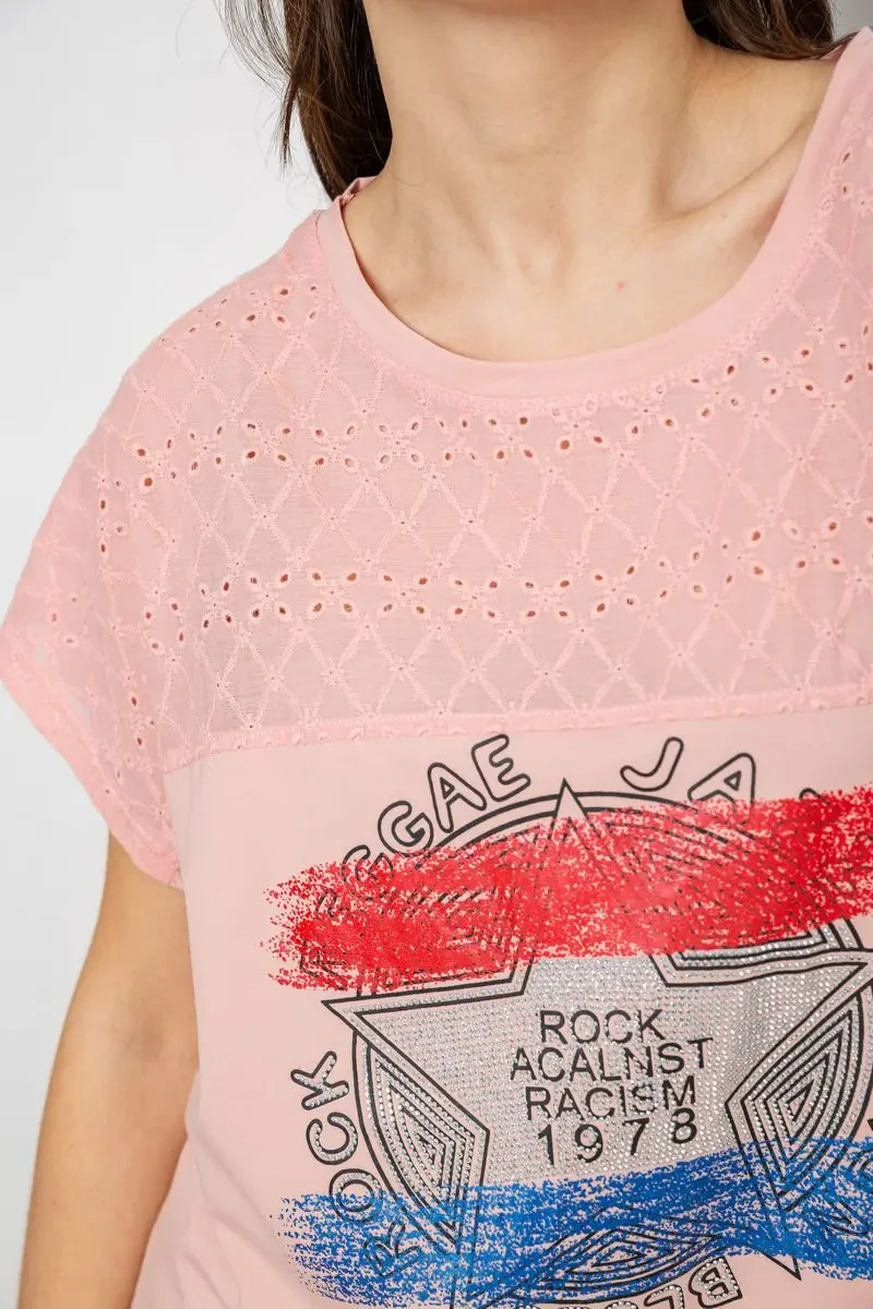 Футболка жіноча з принтом, колір пудровий, 244RW532 5