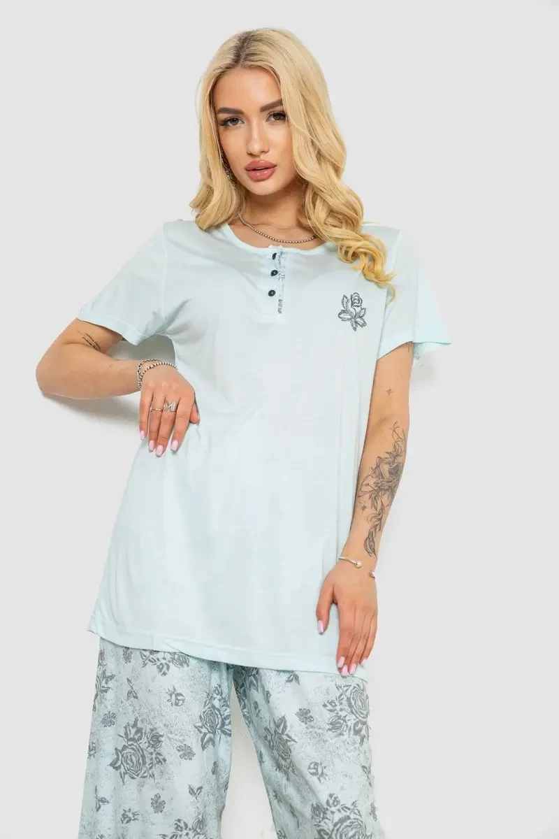 Піжама жіноча з принтом, колір м'ятний, 243R6788 2