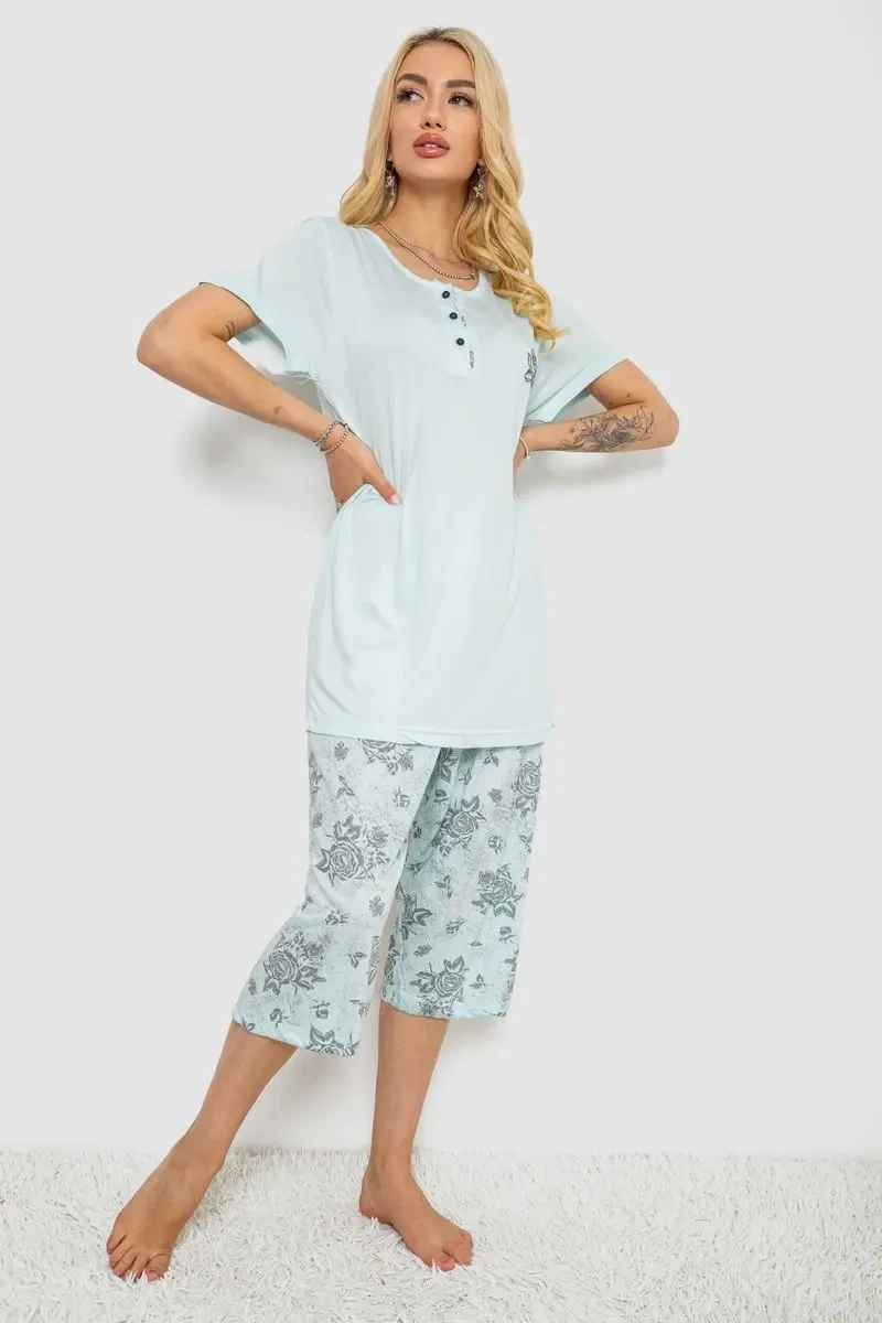 Піжама жіноча з принтом, колір м'ятний, 243R6788 3