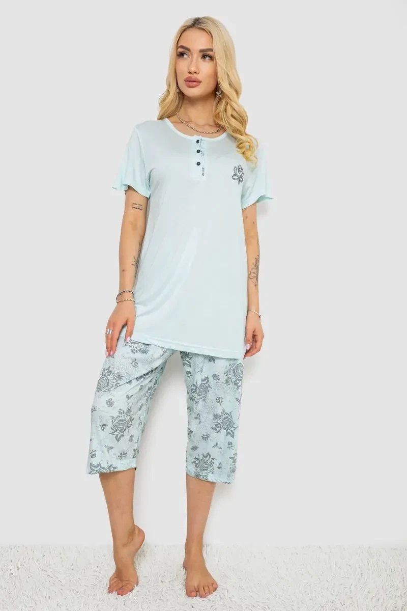 Піжама жіноча з принтом, колір м'ятний, 243R6788