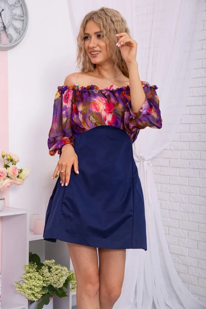 Міні-сукня з квітковим принтом, темно-синього кольору, 167R306-10 3