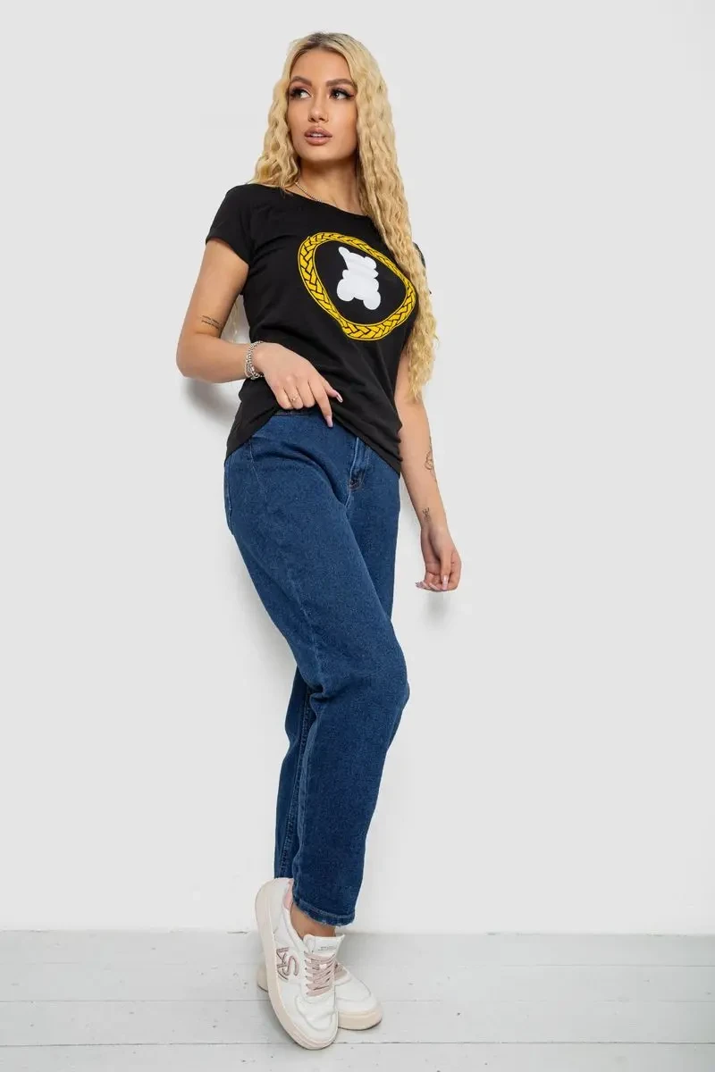 Футболка жіноча з принтом, колір чорний, 244R2216 2