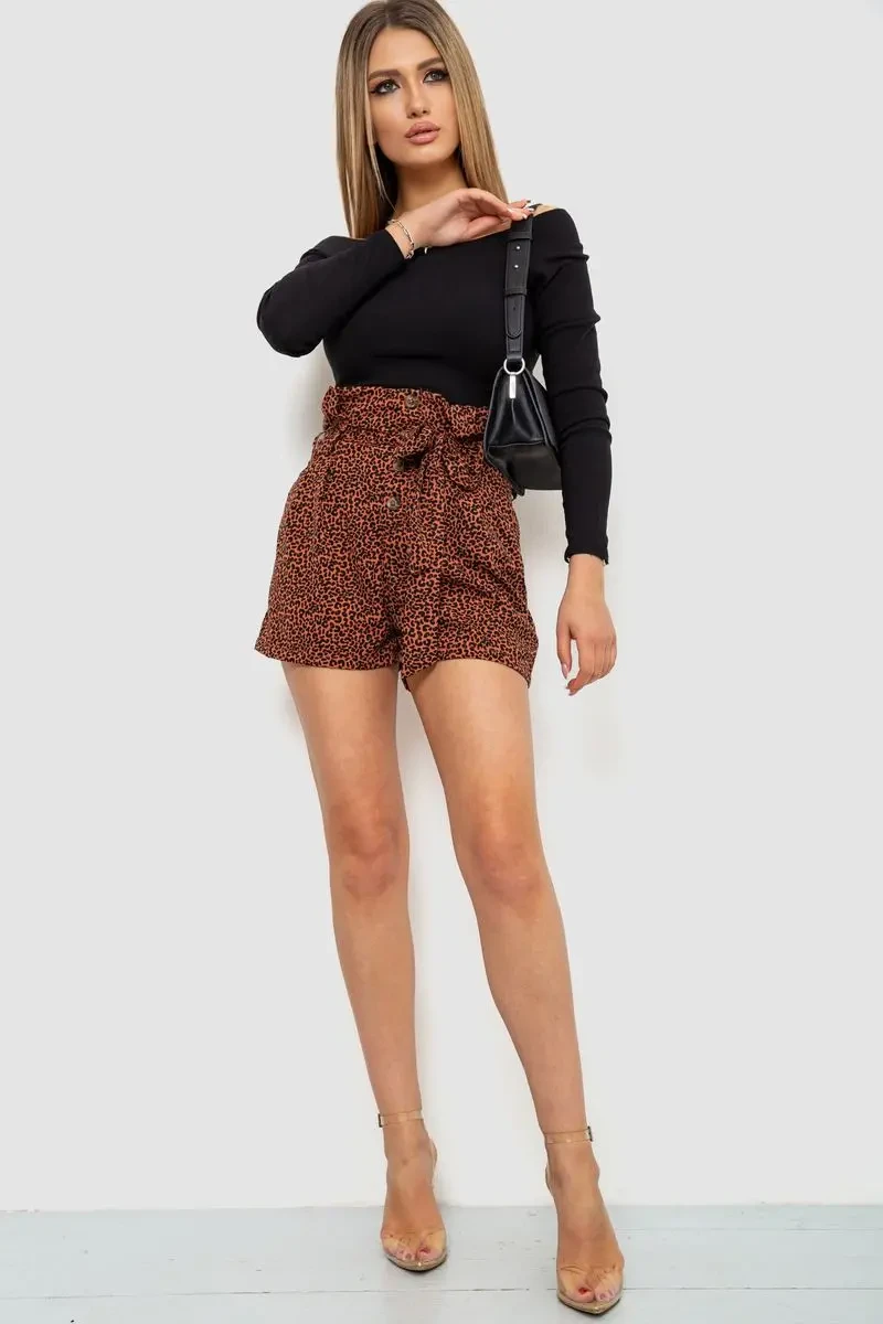 Шорти жіночі шифонові, колір коричнево-чорний, 244R079 2